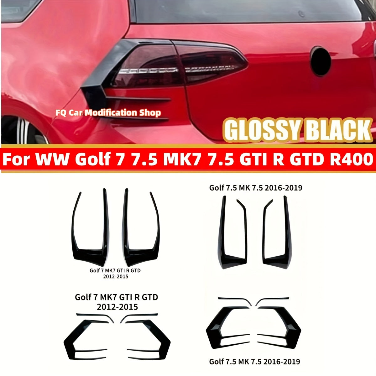 Glossy Black VW Golf MK7.5 GTI R GTD 2013-2020 Car Rear Bumper Splitter Canard (10007656) - Electromann SA