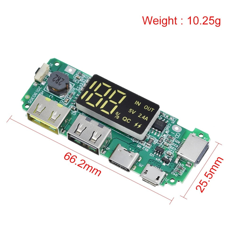 Dual USB 5V 2.4A Micro/Type-C USB Mobile Power Bank Charging Board - Fast and Simultaneous Charging - Electromann SA