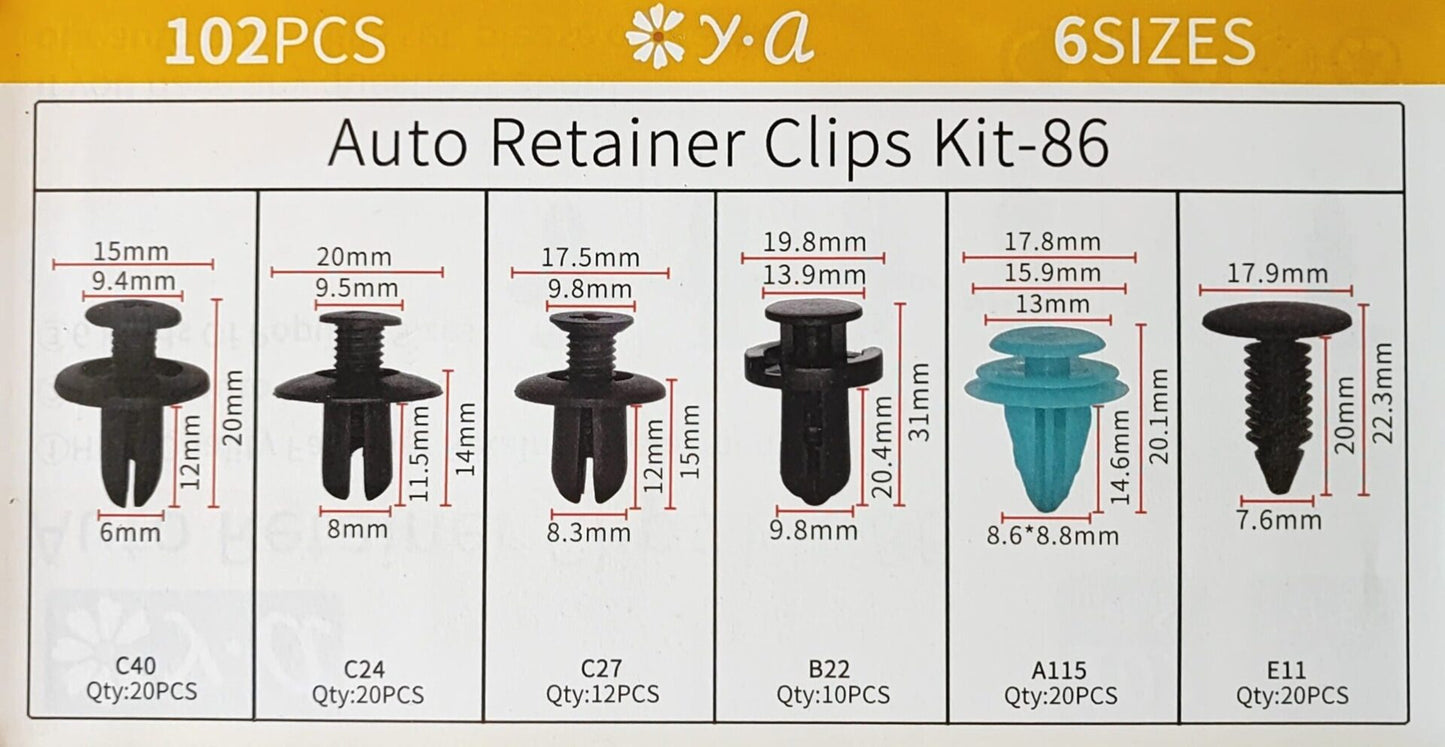 102pcs 6 Types Plastic Car Body Push Pin Fastener Clip Kit - Electromann SA