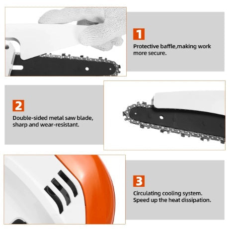 10000mAh Lithium Rechargeable 21V 6 inch Mini Electric Chain Saw - Electromann SA
