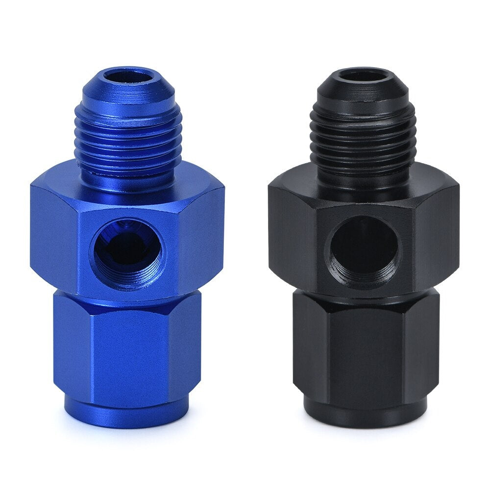 Gauge Adapter: -6AN Male X -6AN Male W/ 1/8" NPT Gauge Port In Hex - (Blue Aluminum) - 5300