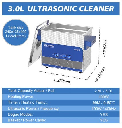 3L 100W Ultrasonic Bath for Cleaning Jewelry - Electromann SA