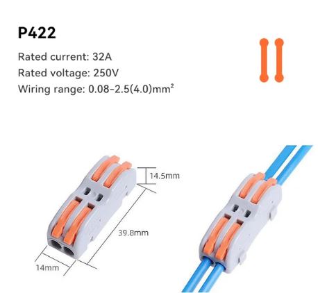 2 Pin Splitter Out Fast Push-in Electrical Connector Terminal Block - Electromann SA