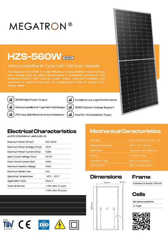 Megatron 560W Mono Solar Panel - High-Performance & Durable Solar Panel (10008255)