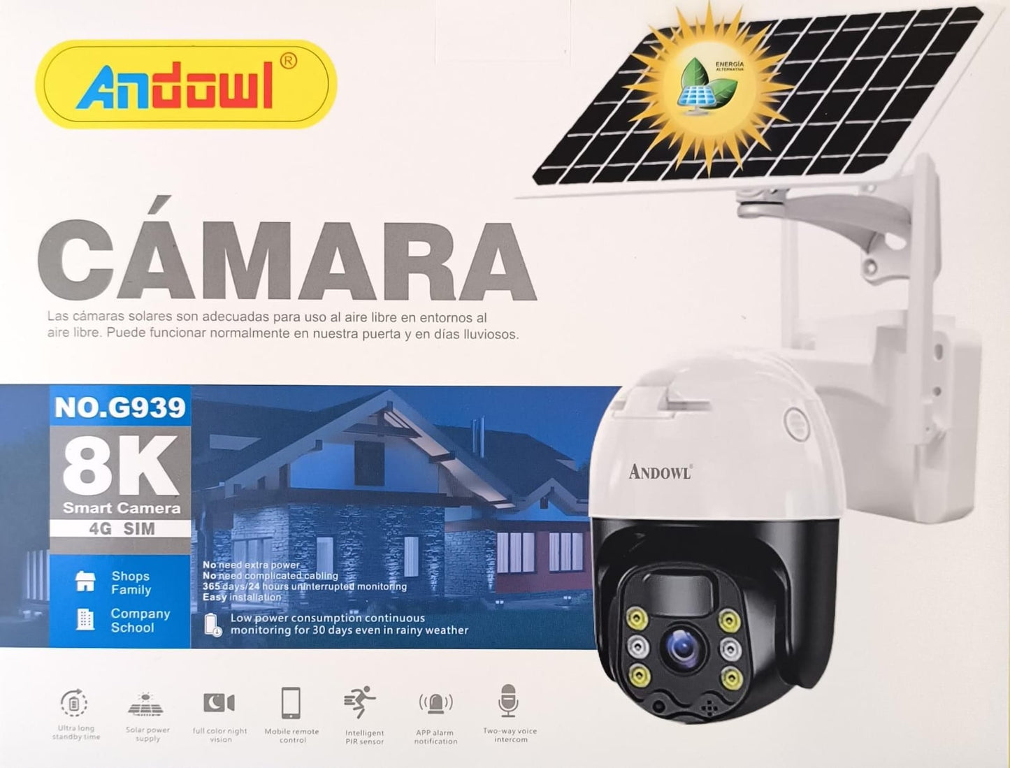 Andowl G939 IP66 8K 4G Sim Smart Surveillance Camera with Mobile Phone App (10007673) - Electromann SA