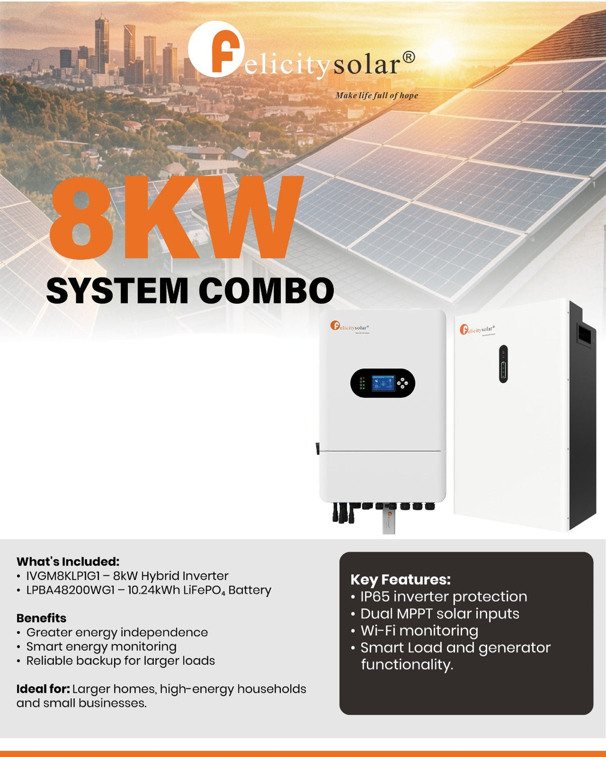 Felicity Solar 8kW 48V Inverter and Battery Combo (10008465)