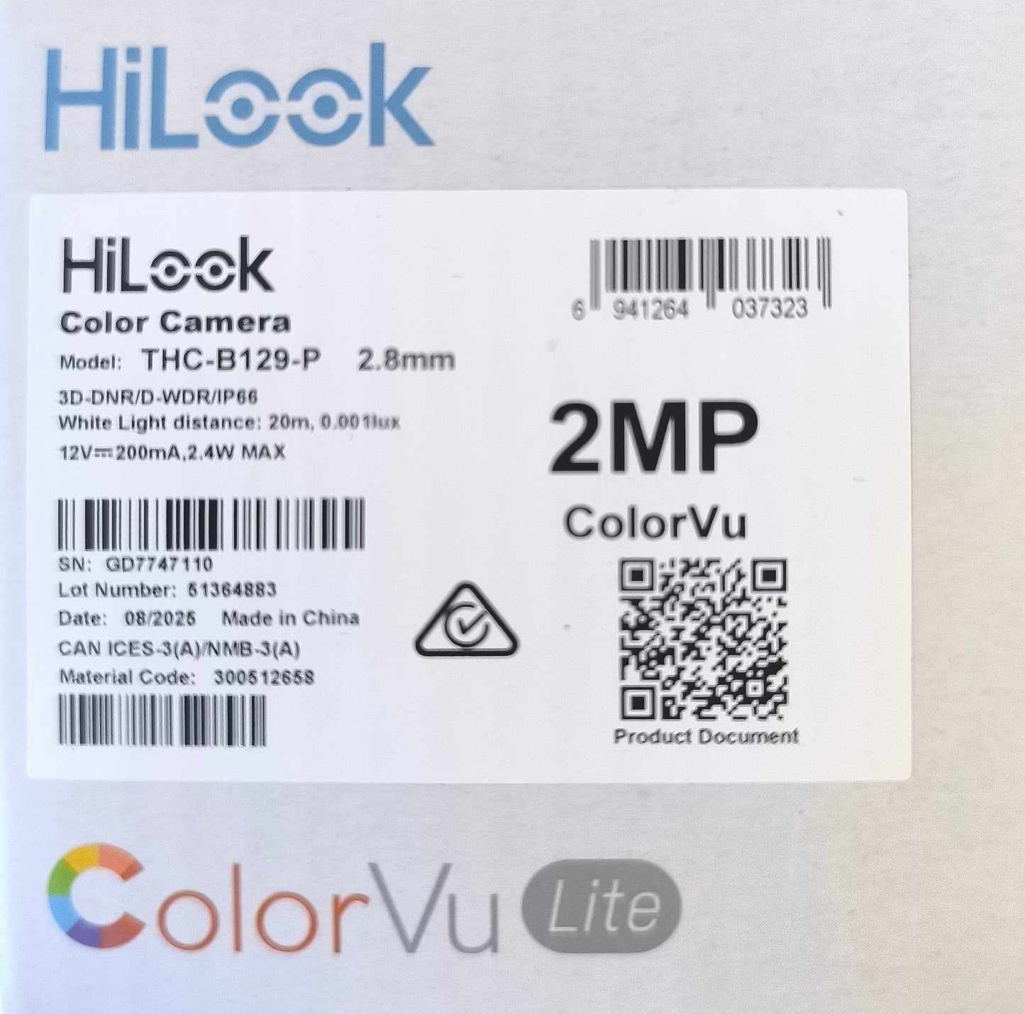 HiLook color camera packaging with label on a wooden surface