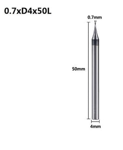 2 Flute Micro Flat End Mill 0.7mm Mini CNC Router Bit