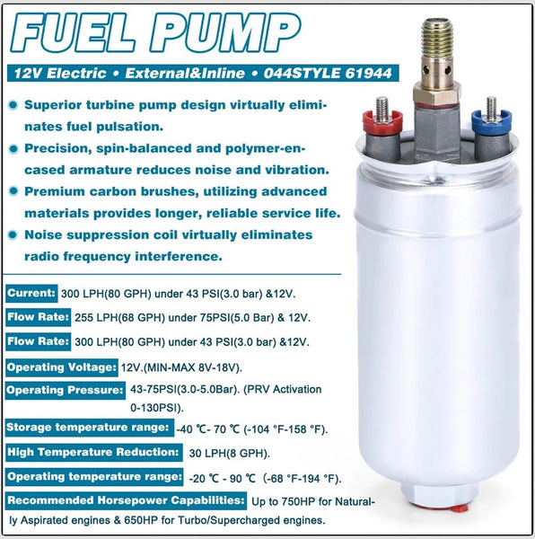 External 044 High Flow Fuel Pump - 300lph