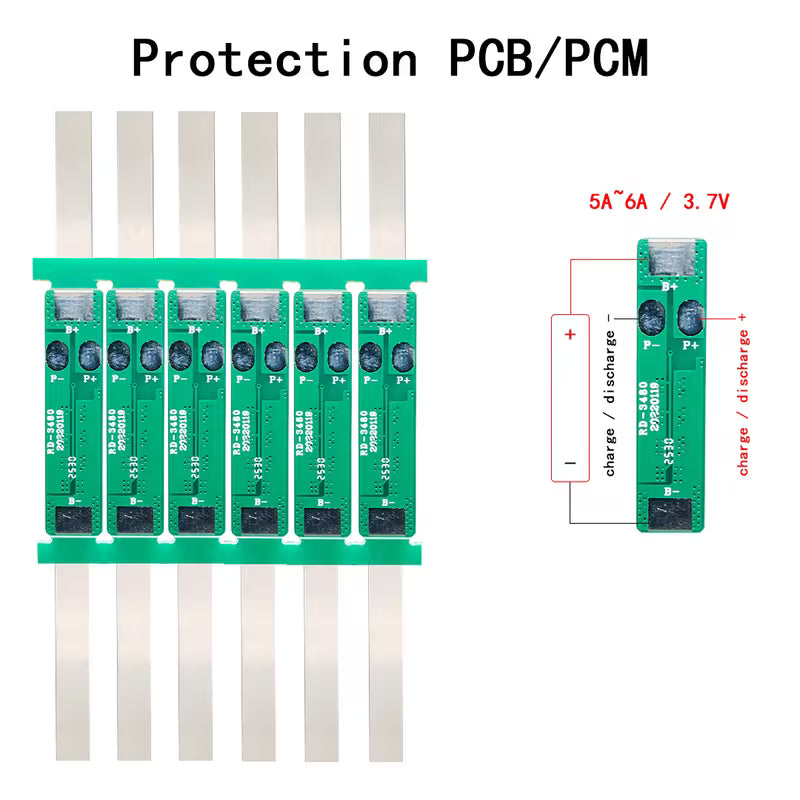 Protection PCB/PCM module with specifications on a white background