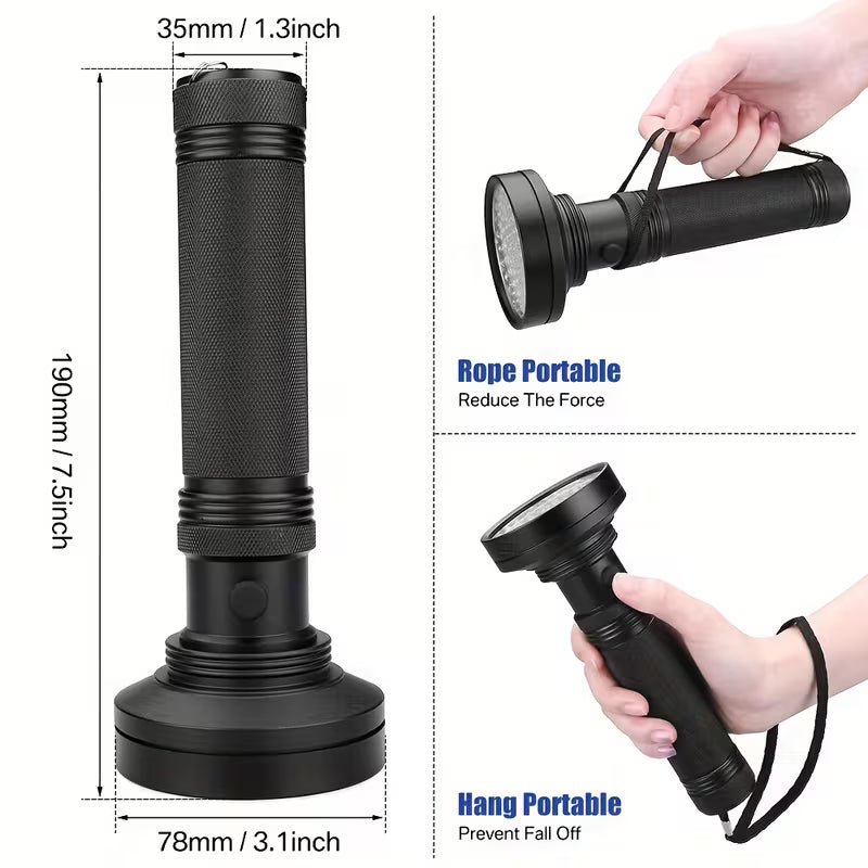 100 LED Ultraviolet UV 395nm Flashlight - Powerful Tool for Detecting Counterfeit Currency, Pet Stains, Bed Bugs, and Scorpions (10006768) - Electromann SA