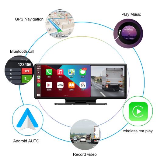 10.26" Apple Carplay Wireless Bluetooth Android Auto WiFi Car DVR Multimedia Player