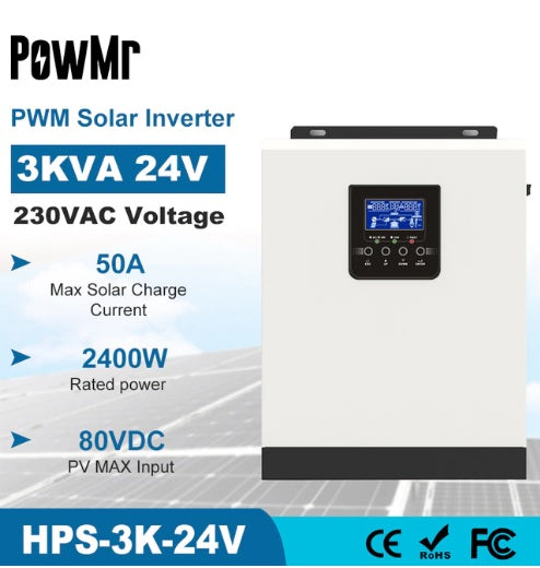 POWMR 3KVA/2400W 24V Pure Sine Wave Hybrid Solar Inverter