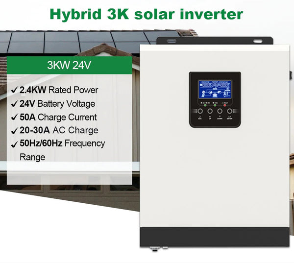 POWMR 3KVA/2400W 24V Pure Sine Wave Hybrid Solar Inverter