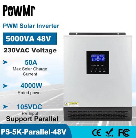 PowMr "Premium Quality" 5KVA 48v Parallel Pure Sine Wave Hybrid Solar Inverter - Efficient Solar Power Solution