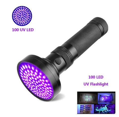 100 LED Ultraviolet UV 395nm Flashlight - Powerful Tool for Detecting Counterfeit Currency, Pet Stains, Bed Bugs, and Scorpions