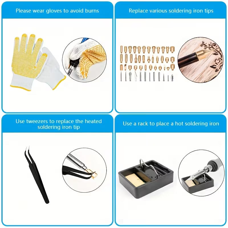 100Pcs 60W Adjustable Temperature Electric Soldering Pyrography Iron Set (10003375) - Electromann SA