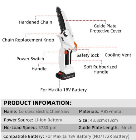 10000mAh Lithium Rechargeable 21V 6 inch Mini Electric Chain Saw