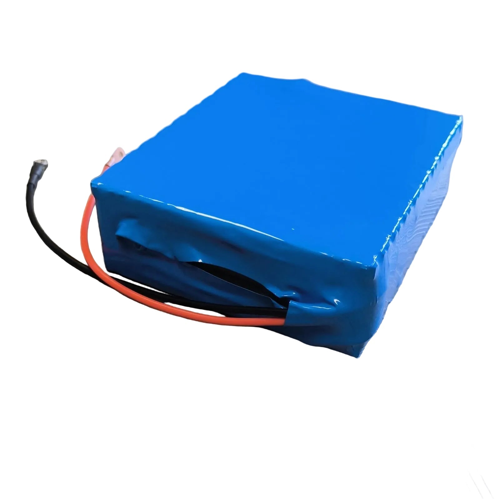 Blue battery pack with cables on a white background