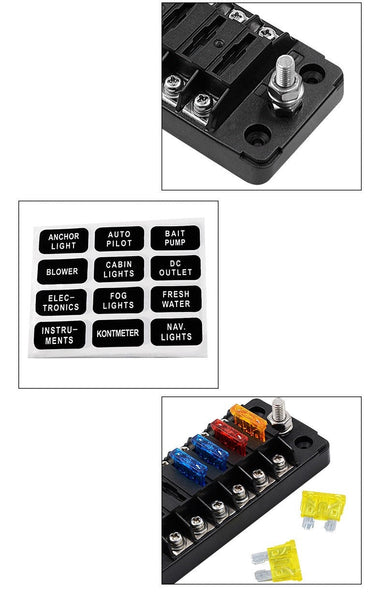 12-32V Car 6Way Fuse Box Holder M5 Stud with LED Indicator Light