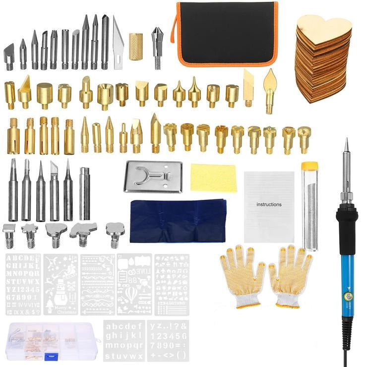 128Pcs Wood Burning Set Stencil Soldering Iron Tips Tools Pyrography Kit