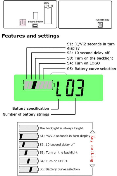 5-72V LCD Lithium Lead Acid Battery Indicator