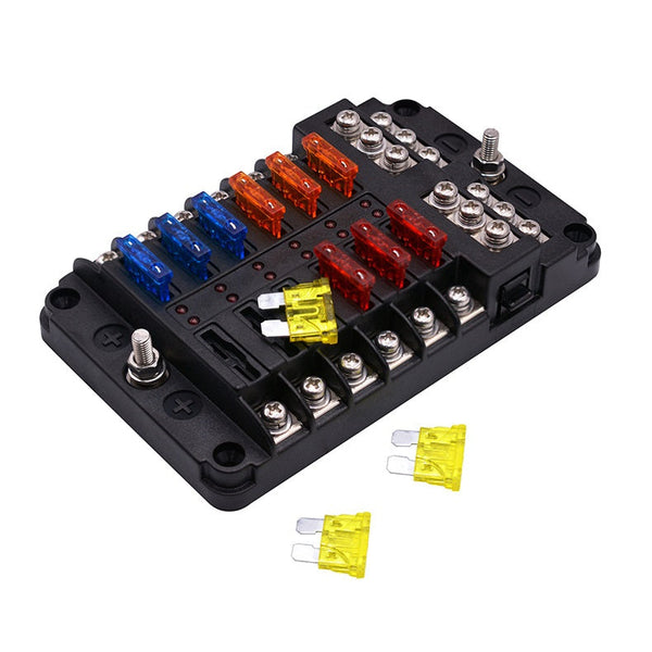 12-32V Car 12Way Fuse Box Holder M5 Stud with LED Indicator Light