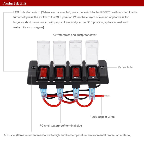 DC 12V Waterproof Rocker Circuit Breakers