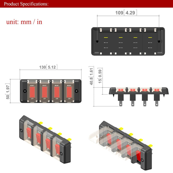 DC 12V Waterproof Rocker Circuit Breakers