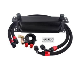 Universal 13 Rows Oil Cooler Kit + Oil Filter Sandwich Adapter + Nylon Stainless Steel Braided An10 Hose