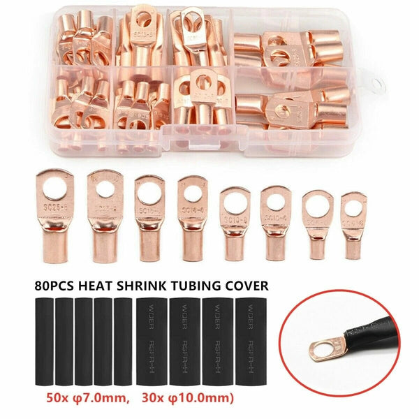 140pcs Assorted Copper Ring Lug Terminal Wire Bare Cable Crimp Connectors