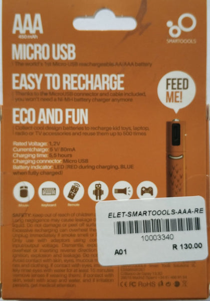 450mah AAA Micro USB Rechargeable Batteries