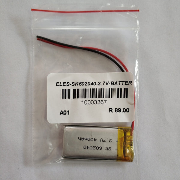 3.7V 400mAh Ibhethri ye-Li-ion eshajwa kabusha