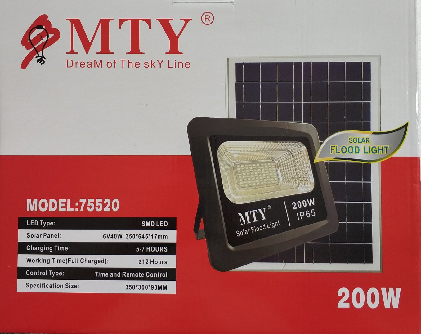 MTY 200watt Solar Powered LED Spotlight