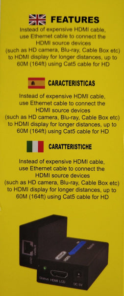 Andowl Q-HD6 60m HDMI Over CAT5e/CAT6 Extender - Extend HDMI Signals up to 60m