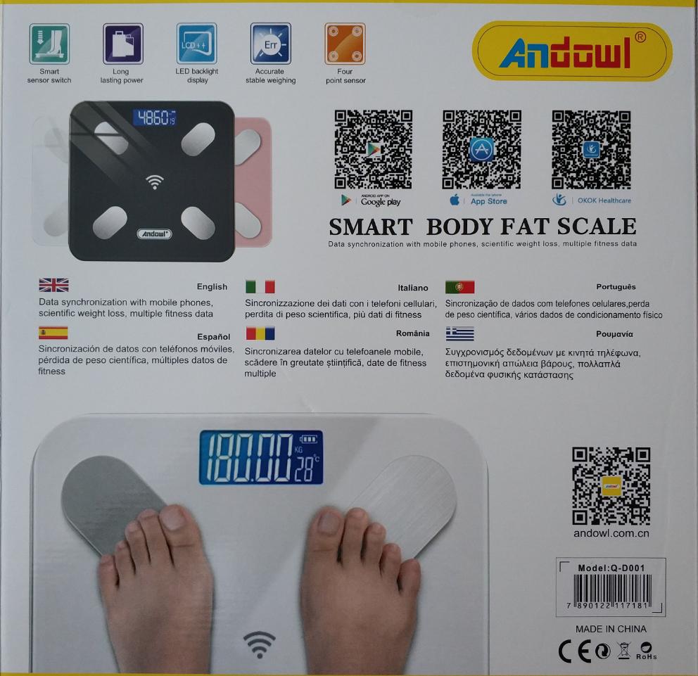 Andowl Q-D001 Digital Smart Body Fat Scale - Accurate Weight and Body Composition Measurements with App Tracking