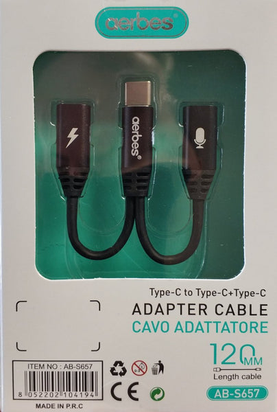 Aerbes AB-S657 USB Type-C to Audio + Charge Adapter