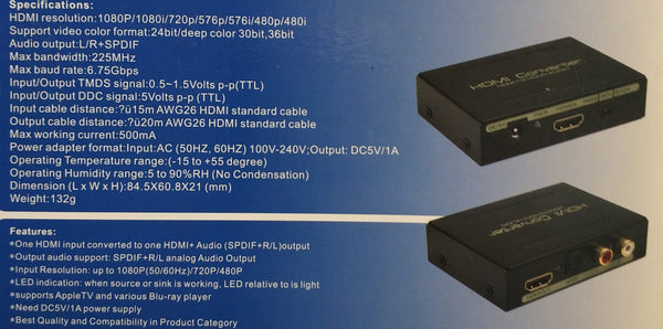 4Kx2K HDMI to HDMI + Audio (SPDIF+L/R) Converter