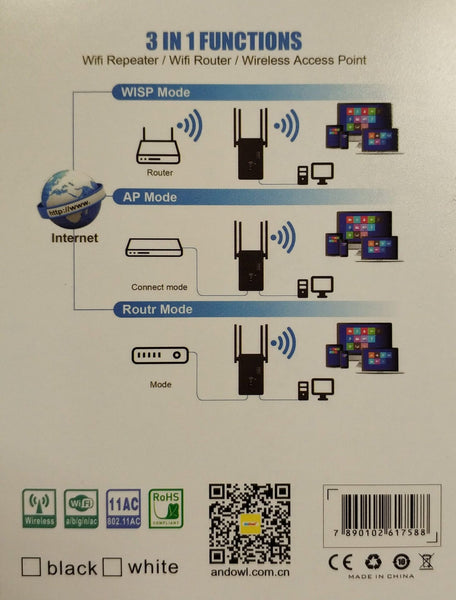 Andowl Q-W012 1200Mbps 3in1 Wifi Repeater/Extender – Boost Your Wi-Fi Signal