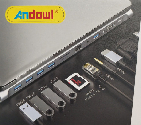 Andowl Q-HU990 Type-C to 11 in 1 HUB - Expand Connectivity for Type-C Devices