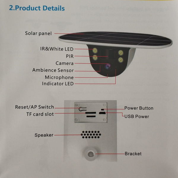 Andowl-Q-S705 Outdoor Solar Powered Wireless IP Camera - Remote Live Viewing