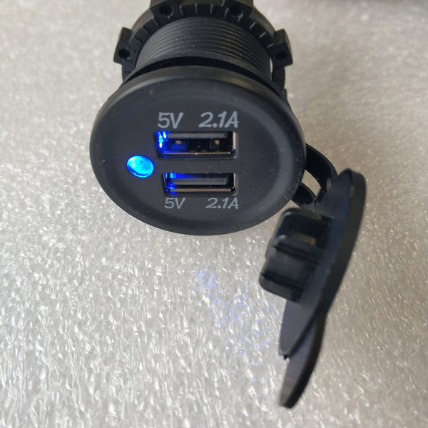 Dual 5V USB LED Charging Socket 4.2A-Blue