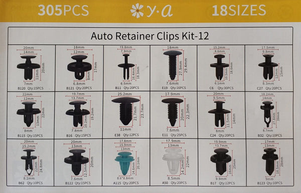 305 pcs 18 Types Plastic Car Body Push Pin Fastener Clip Kit