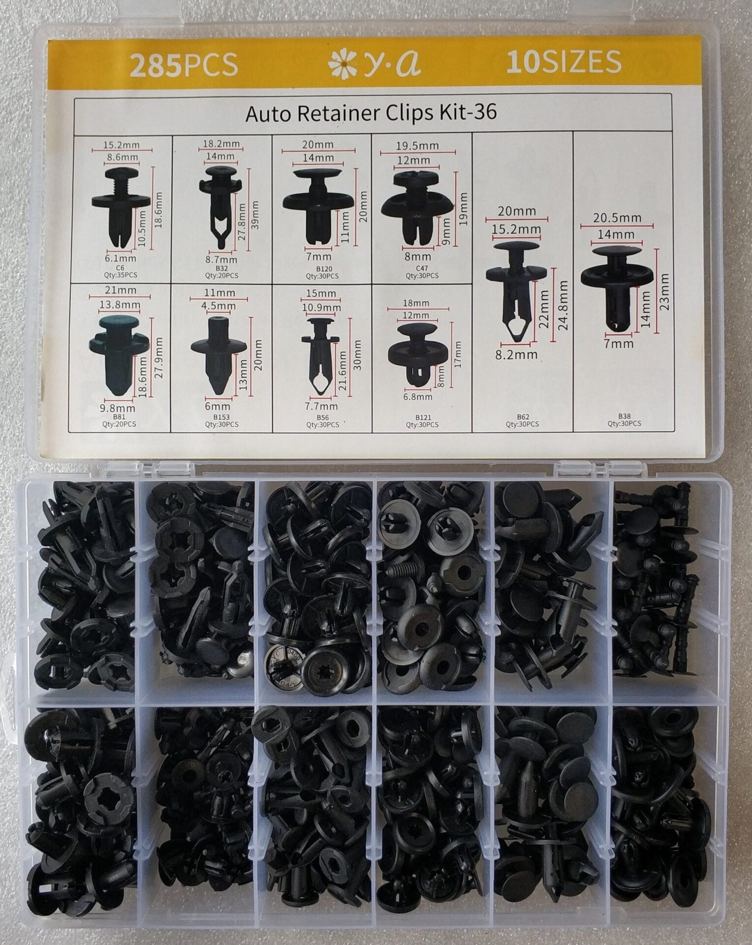 285 pcs 10 Types Plastic Car Body Push Pin Fastener Clip Kit