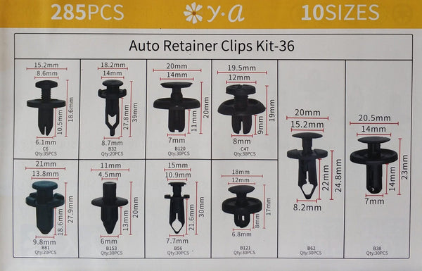 285 pcs 10 Types Plastic Car Body Push Pin Fastener Clip Kit