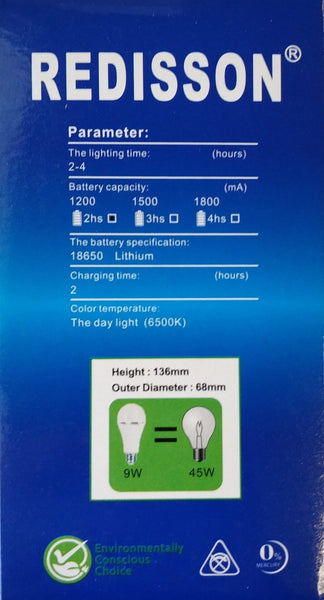 REDISSON 9 watt B22 Super Bright Smart Rechargeable Emergency LED bulb