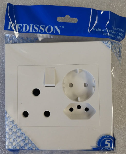 Redisson 4x4 Triple Switched Wall Socket - D03-C