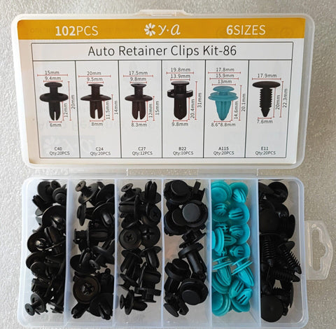 102pcs 6 Types Plastic Car Body Push Pin Fastener Clip Kit