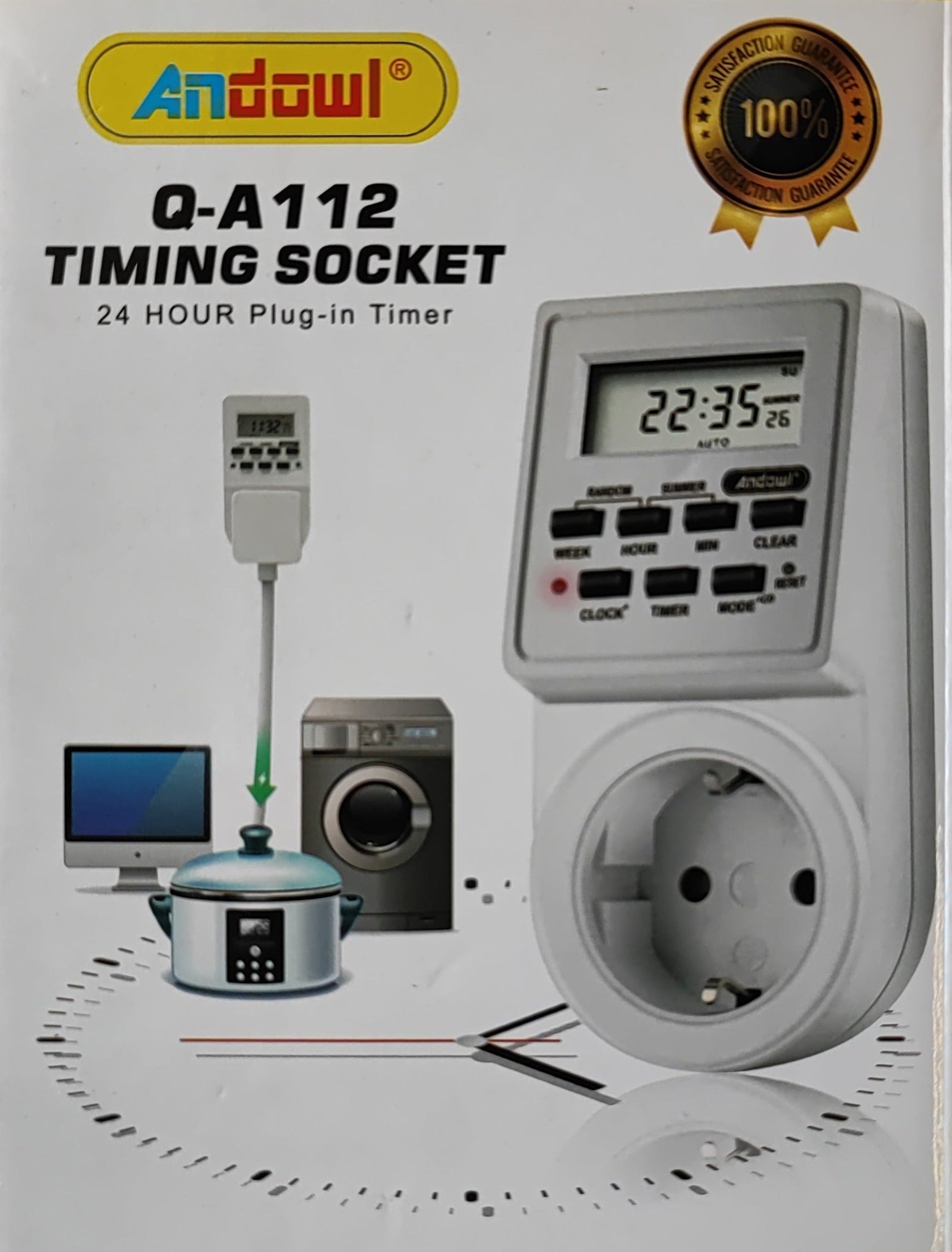 Andowl Q-A112 220V 24 Hour Programmable Digital LCD Power Timer Switch