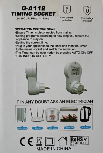 Andowl Q-A112 220V 24 Hour Programmable Digital LCD Power Timer Switch